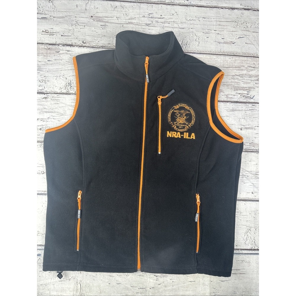 NRA ILA Fleece Vest Black Orange Men's L Full Zip Outdoor Hunting